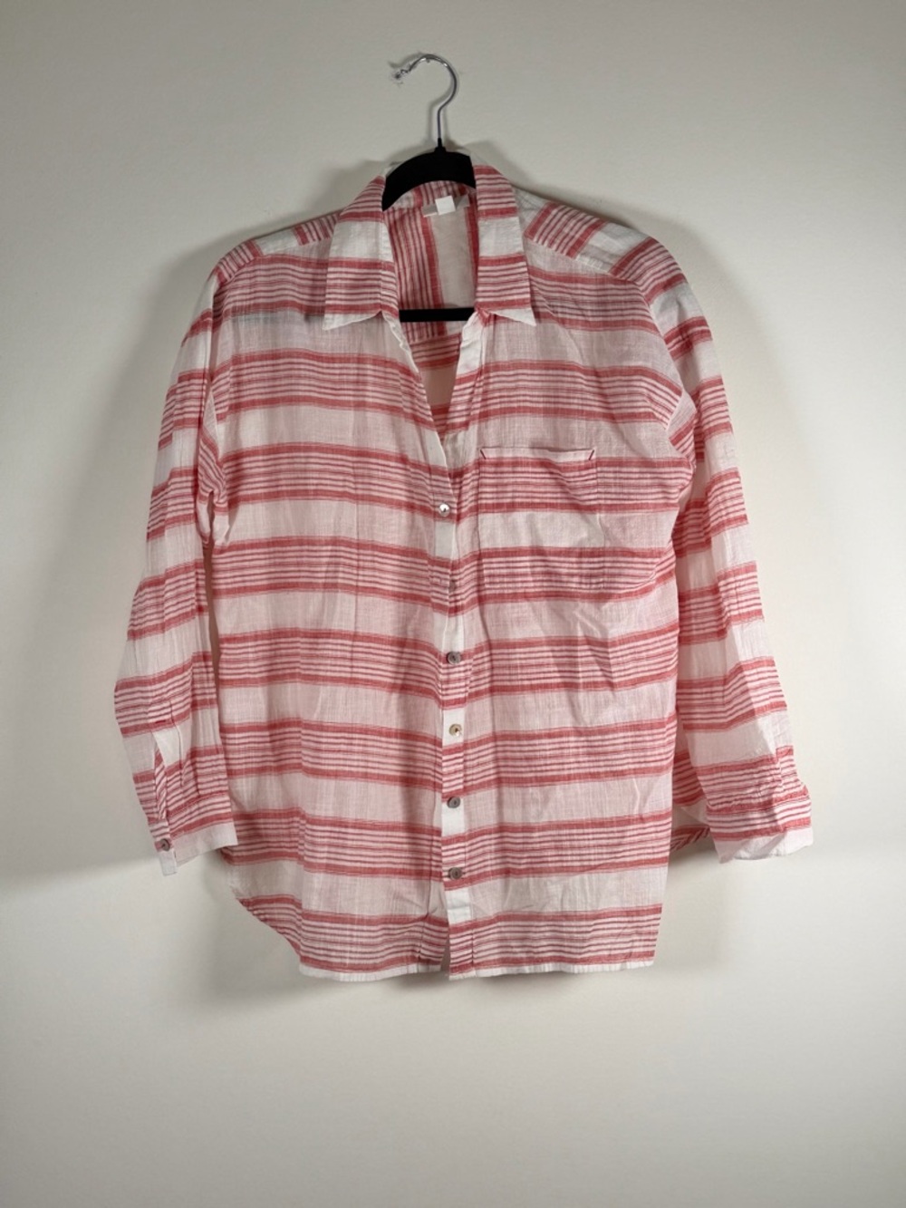J. Jill Red and White Striped Casual Button-Down Shirt 100% Cotton